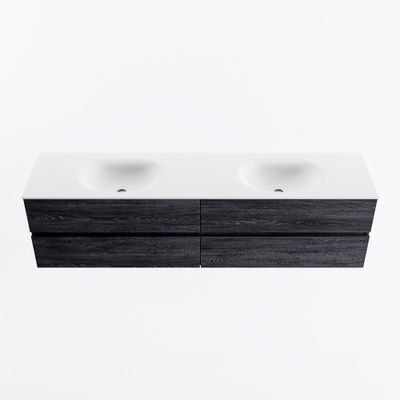 MONDIAZ VICA 190cm badmeubel onderkast Antracite 4 lades. Wastafel MOON dubbel 2 kraangaten, kleur Talc.