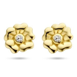 Oorknoppen Bloem geelgoud-zirconia wit 6,5 mm