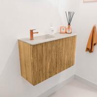 Toiletmeubel Mondiaz Joya Dlux | 71.6 cm | Meubelkleur Oak | Faye wastafel Ostra Wasbak Links | 1 kraangat