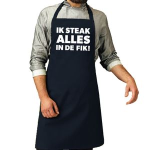 Vaderdag cadeau schort - Ik steak alles in de fik - barbecue/BBQ - navy blauw - keukenschort - heren