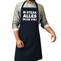 Vaderdag cadeau schort - Ik steak alles in de fik - barbecue/BBQ - navy blauw - keukenschort - heren