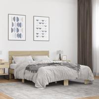 Bedframe bewerkt hout metaal sonoma eikenkleurig 90x190 cm