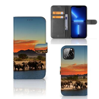 iPhone 13 Pro Max | Telefoonhoesje | Met pasjeshouder | Olifanten