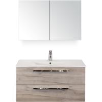 Seville Badmeubelset 100 cm - Craft Oak - Keramische Wastafel Wit Enjoy met Spiegelkast