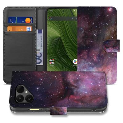 Bookcase Hoesje voor Fairphone 6 met Heelal Design in PU Leer, Grijs en MagSafe Compatibiliteit