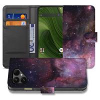 Bookcase Hoesje voor Fairphone 6 met Heelal Design in PU Leer, Grijs en MagSafe Compatibiliteit