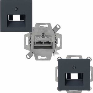 Netwerkaansluiting cat6A 2 x 8 polig RJ45 met inzetplaat Gira E2 zwart