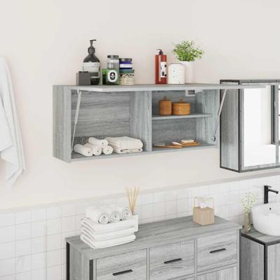 Badkamerwandkast 100x25x40 cm bewerkt hout grijs sonoma eiken