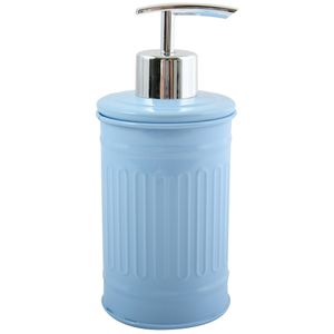 Zeeppompje/zeepdispenser Industrial - metaal - pastel blauw/zilver - 7.5 x 17 cm - 250 ml