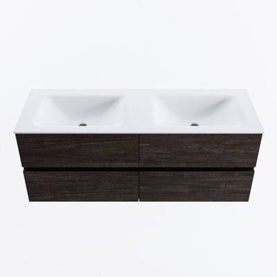 MONDIAZ VICA 130cm badmeubel onderkast Dark Brown 4 lades. Wastafel CLOUD dubbel zonder kraangat, kleur Talc.