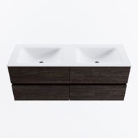 MONDIAZ VICA 130cm badmeubel onderkast Dark Brown 4 lades. Wastafel CLOUD dubbel zonder kraangat, kleur Talc.
