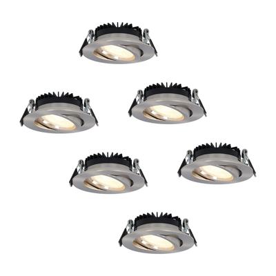 Set van 6 Rome LED inbouwspots - Kantelbaar - IP44 waterdicht - 6 Watt 500 lumen - 2700K warm wit - Lage inbouwdiepte 27mm - Dimbaar - Rond - RVS - Voor binnen en buiten