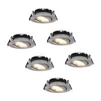 Set van 6 Rome LED inbouwspots - Kantelbaar - IP44 waterdicht - 6 Watt 500 lumen - 2700K warm wit - Lage inbouwdiepte 27mm - Dimbaar - Rond - RVS - Voor binnen en buiten