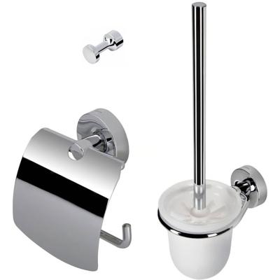 Toiletaccessorieset Geesa Luna | Toiletborstel met houder - Toiletrolhouder met klep - Handdoekhaak | Chroom