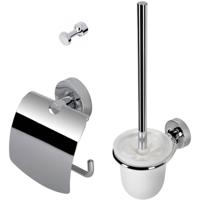 Toiletaccessorieset Geesa Luna | Toiletborstel met houder - Toiletrolhouder met klep - Handdoekhaak | Chroom