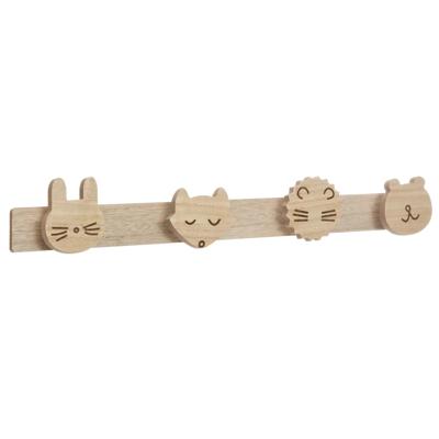 Kapstok kinderkamer - dieren koppen - 4 haken - MDF - 55 x 8 cm