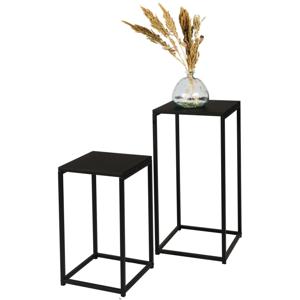 Bijzettafel/plantenstandaard set - 2-delig - zwart - metaal - D30 x H54 cm en D34 x H74 cm