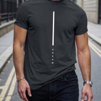 Bon&Bon Men's Letter Printed Round Neck T-Shirt - Burgundy Summer Tee Dark Grey / XXL