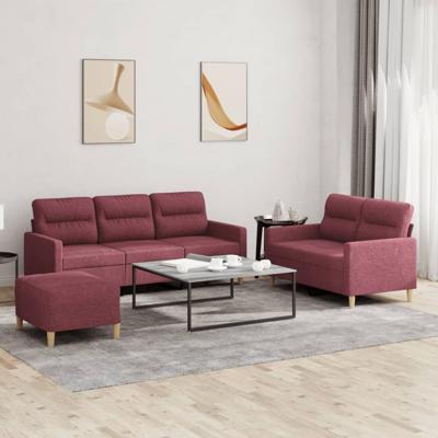 3-delige Loungeset met kussens stof wijnrood