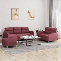 3-delige Loungeset met kussens stof wijnrood
