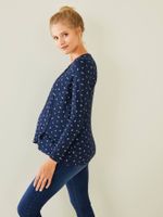 Zwangerschaps- en borstvoedingsshirt met gekruiste banden marineblauwe bloemen - thumbnail
