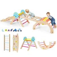 9-in-1 Montessori Klimrek Set Driehoekig Houten Klimrek Voor Binnen-Multicolor