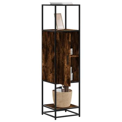 Hoge kast 35,5x35x139 cm bewerkt hout en metaal gerookt eiken