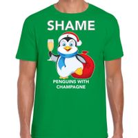 Pinguin Kerst t-shirt / outfit Shame penguins with champagne groen voor heren