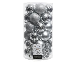 Decoris Kerstballenset Ø 6cm Koker A 37 Stuks Assorti Dessin Zilver