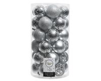 Decoris Kerstballenset Ø 6cm Koker A 37 Stuks Assorti Dessin Zilver - thumbnail