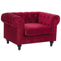 Beliani CHESTERFIELD - Fauteuil-Rood-Fluweel - thumbnail