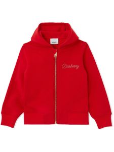 Burberry Kids hoodie zippé à logo Script - Rouge