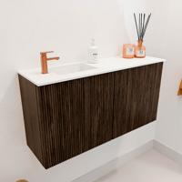 Toiletmeubel Mondiaz Joya | 80 cm | Meubelkleur Walnut | Faye wastafel Talc Links | 1 kraangat Toiletmeubel Mondiaz Joya | 80 cm | Meubelkleur Walnut | Faye wastafel Talc Links | 1 kraangat