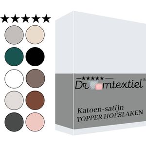 Droomtextiel Katoen - Satijnen Topper Hoeslaken Wit - Eenpersoons - 90x200 cm - Hoogwaardige Kwaliteit - Super Zacht