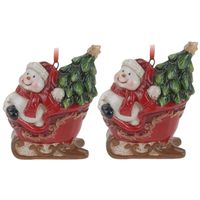 2x Kerstornamenten sneeuwpop in slee hanger 8 cm