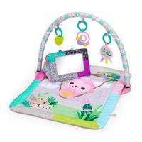 BRIGHTS STARTS Klein roze opvouwbaar babyspeelkleed, speelboog, 5 babyspeeltjes, spiegel, kaarten, telraam en bijtring