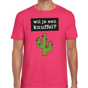 Wil je een knuffel tekst t-shirt roze heren