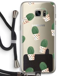 Cactusprint roze: Samsung Galaxy S7 Edge Transparant Hoesje met koord