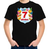 Happy birthday 7e verjaardag t-shirt - 7 jaar - met emoticons - zwart - voor kinderen