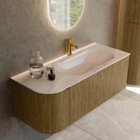 Badmeubel Mondiaz Kurve-Dlux | 115 cm | Meubelkleur Dusk | Wastafelkleur Meli | Solid surface | Wasbak rechter zijde spoelbak | 1 kraangat