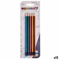 Potlood Set Strepen Multicolour Hout (12 Stuks)