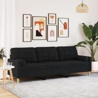 3-zitsbank met sierkussens 210 cm stof zwart