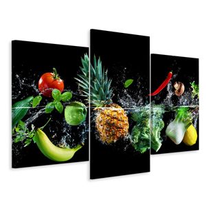 Schilderij - Groente en fruit in het water, 3 luik, premium print