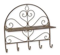 AN WALL MOUNT IRON FOLDABLE SHELF WITH HOOKS, BROWN