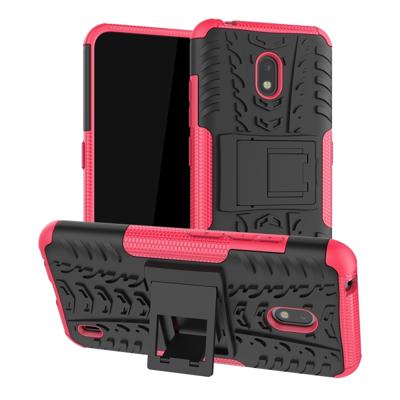 Voor Nokia 2 2 Tire textuur TPU + PC schokbestendig geval met houder (roze)