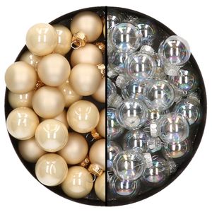 Mini kerstballen - 48x st - transparant parelmoer en champagne - 2,5 cm - glas