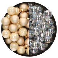 Mini kerstballen - 48x st - transparant parelmoer en champagne - 2,5 cm - glas