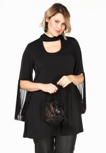 Yoek Shirt wide plissé sleeve | Zwart | Maat 50/52