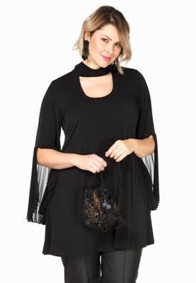 Yoek Shirt wide plissé sleeve | Zwart | Maat 54/56