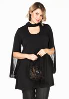 Yoek Shirt wide plissé sleeve | Zwart | Maat 50/52